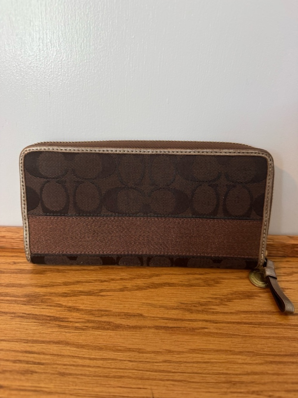 Coach Signature Zip-Around Wallet in Brown and Tan - Picture 3 of 8